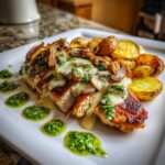 Chestnut Garlic Greek Chicken Afredo with Sage Potatoes & Mushroom Basil Pesto
