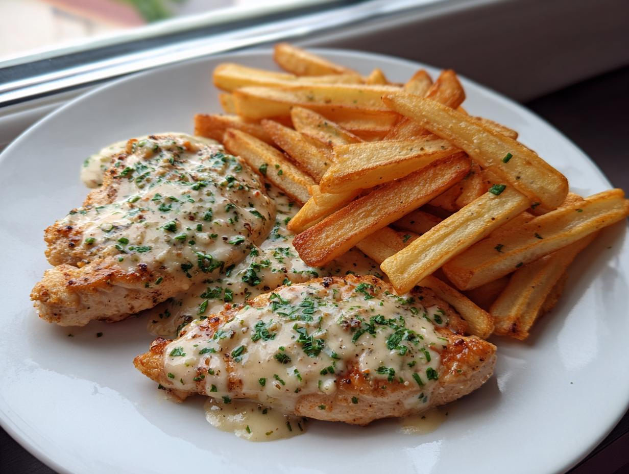 Chicken Fillet in a Garlic Parmesan Sauce with Fries - detail 1