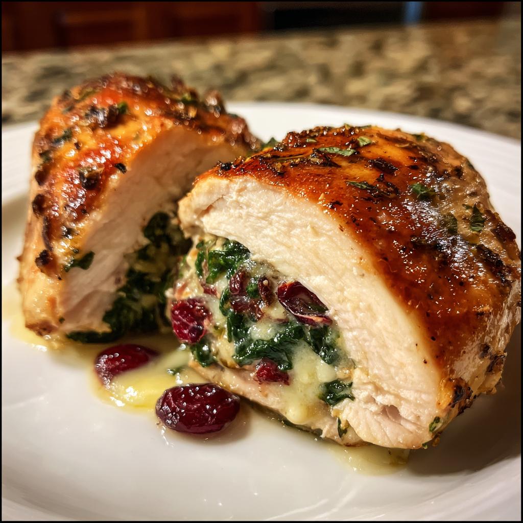 Cranberry and Spinach-Stuffed Chicken Breast with Brie - detail 1