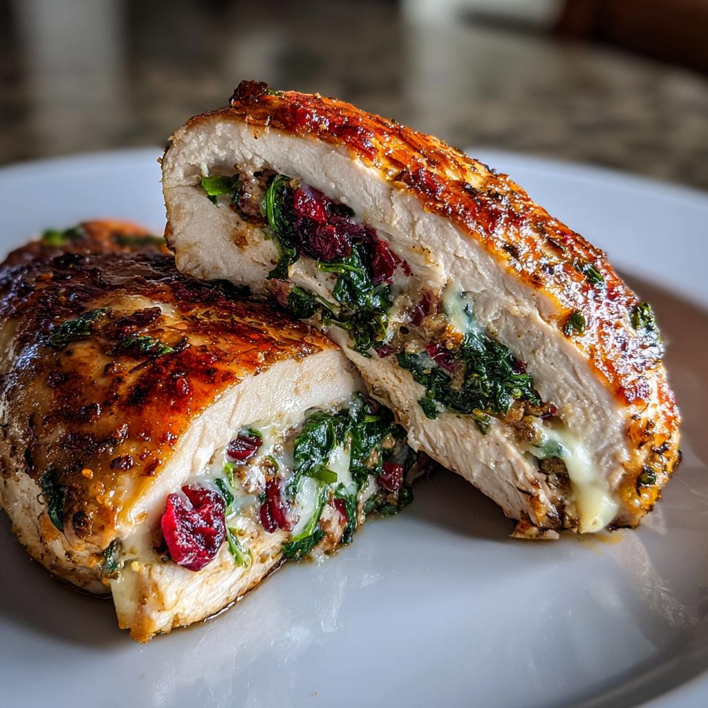 Cranberry and Spinach-Stuffed Chicken Breast with Brie