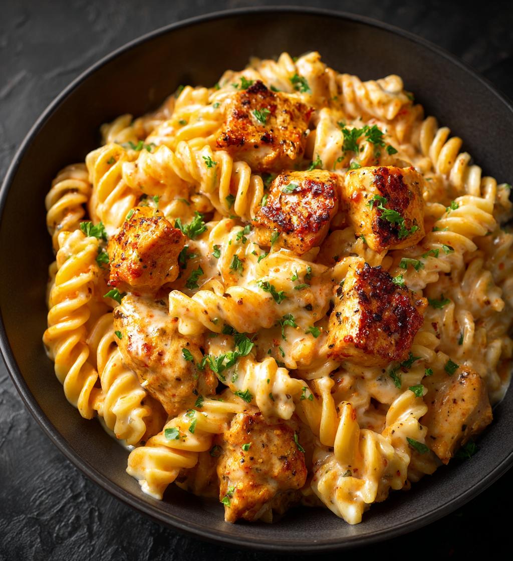 Creamy Cajun Chicken Rotini with Mozzarella Alfredo Sauce