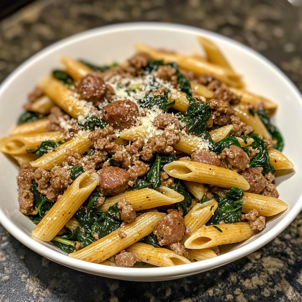 Creamy Garlic Butter Beef Penne with Sausage and Spinach - detail 1