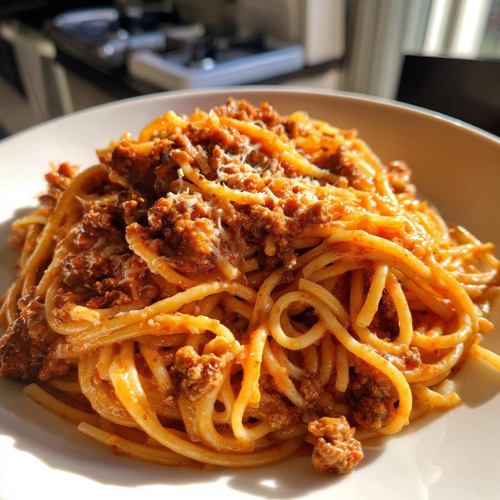 Creamy Velveeta Spaghetti with Italian Beef Marinara