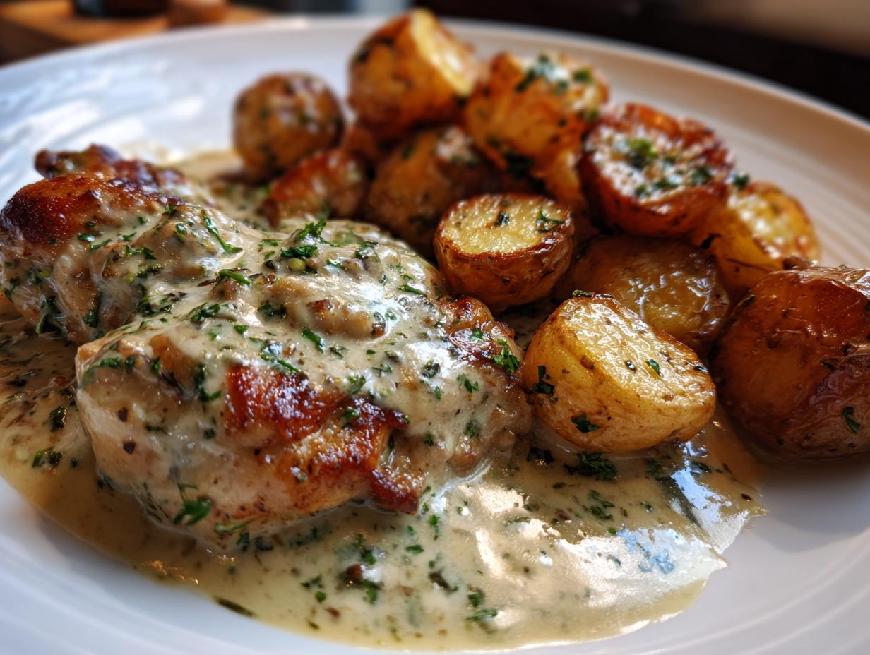 Creamy garlic chicken with roasted baby potatoes - detail 1