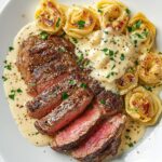 Garlic Butter Steak with Cheesy Alfredo Tortellini