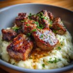 Garlic Parmesan Steak Bites with Mashed Potatoes
