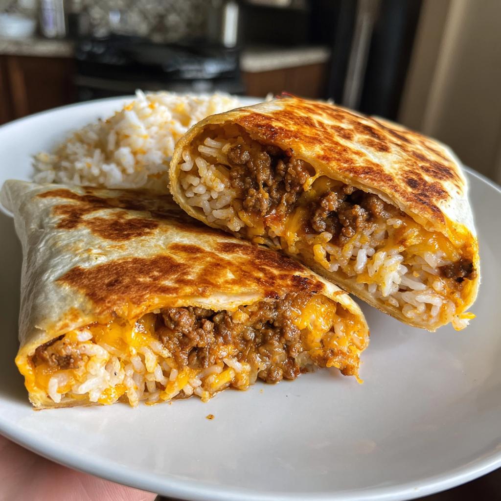 Tasty 30-Minute Gegrillte Cheeseburger-Burritos mit Reis und Käse