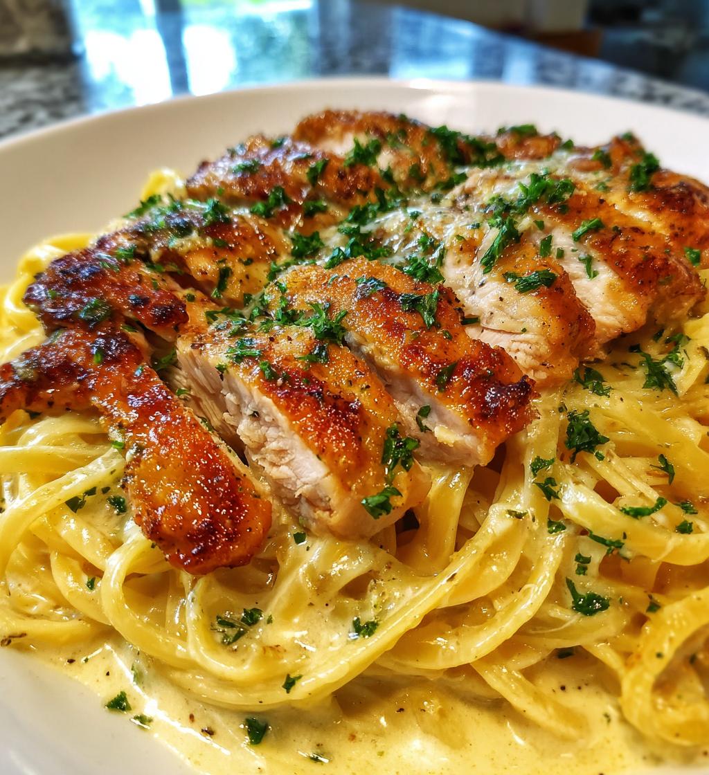 Golden Garlic Butter Chicken with Creamy Parmesan Linguine