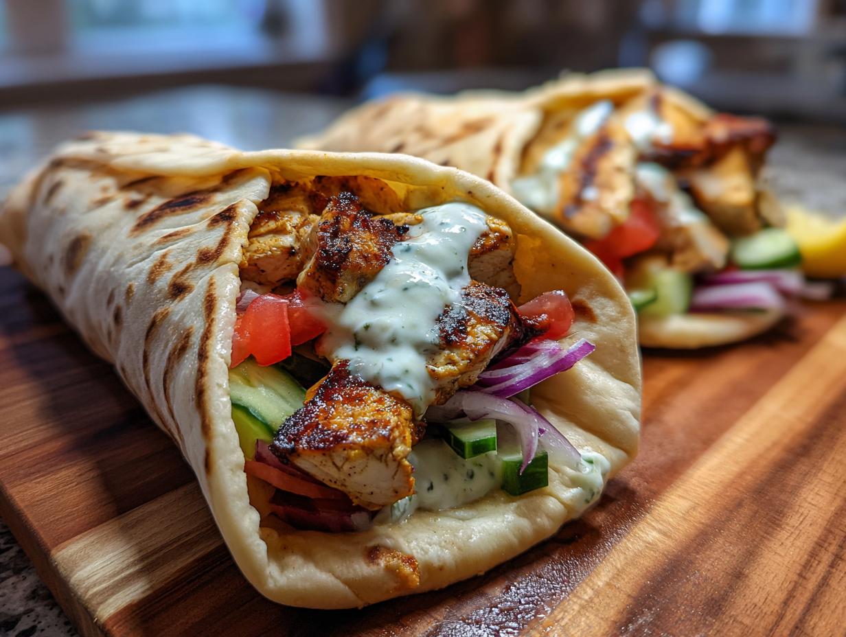 Greek Chicken Souvlaki Wraps with Lemon Garlic Sauce - detail 1
