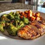 Grilled Chicken with Roasted Broccoli & Sweet Potatoes