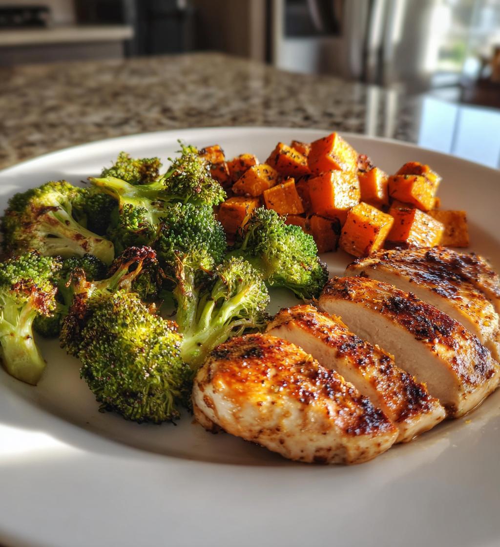 Grilled Chicken with Roasted Broccoli & Sweet Potatoes