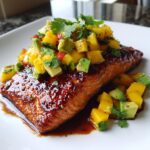 Honig-Glasiertes Lachsfilet mit Mango-Avocado-Salsa