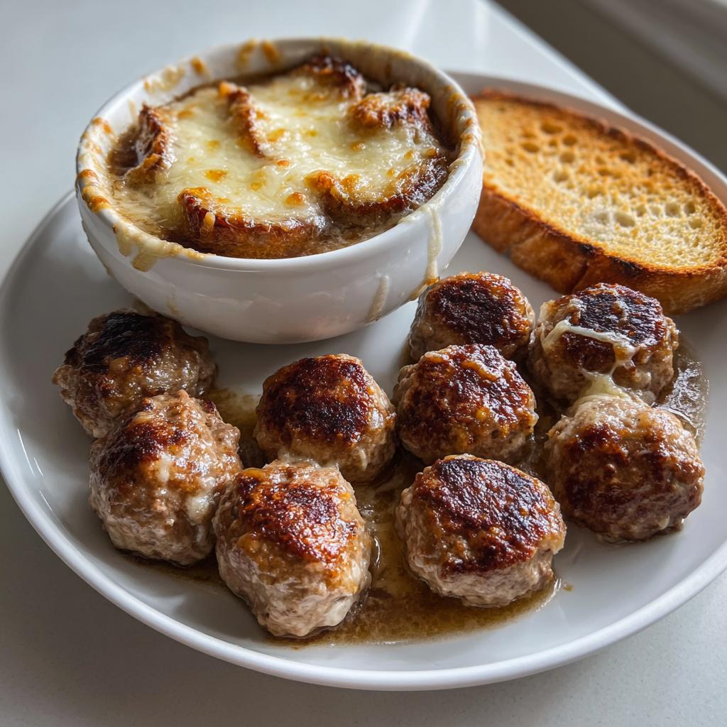 Juicy Meatball Dinner with French Onion Soup in 5 Steps