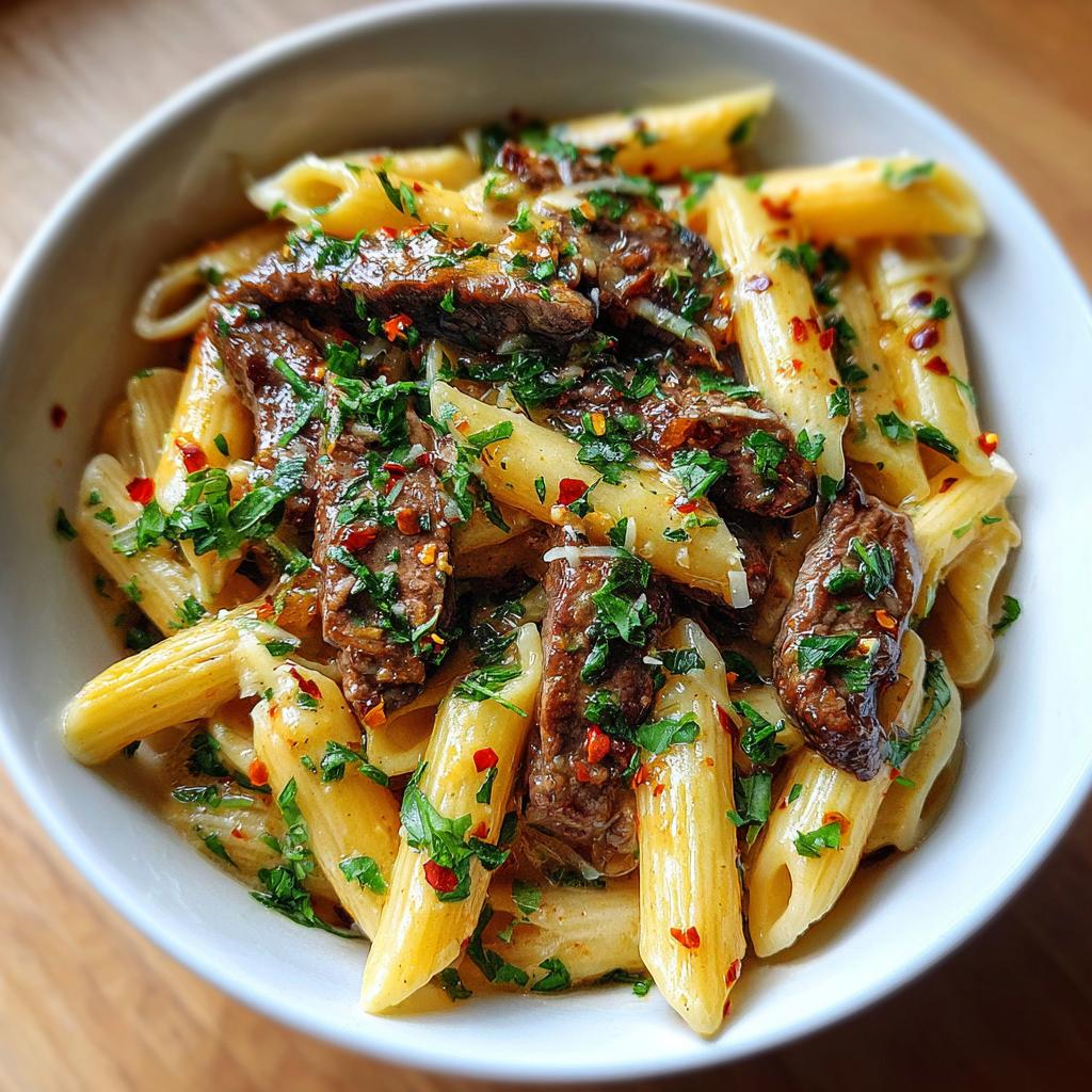 One-pot creamy spicy garlic butter steak and pasta - detail 1