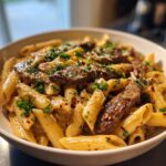 One-pot creamy spicy garlic butter steak and pasta