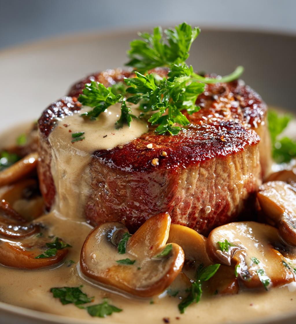 Steak Diane with Mushroom Cream Sauce