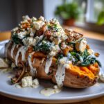 Stuffed Sweet Potatoes with Spinach, Mushrooms, Feta, and Rosemary with Yogurt Sauce