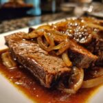 Tender beef brisket in an aromatic balsamic and onion sauce