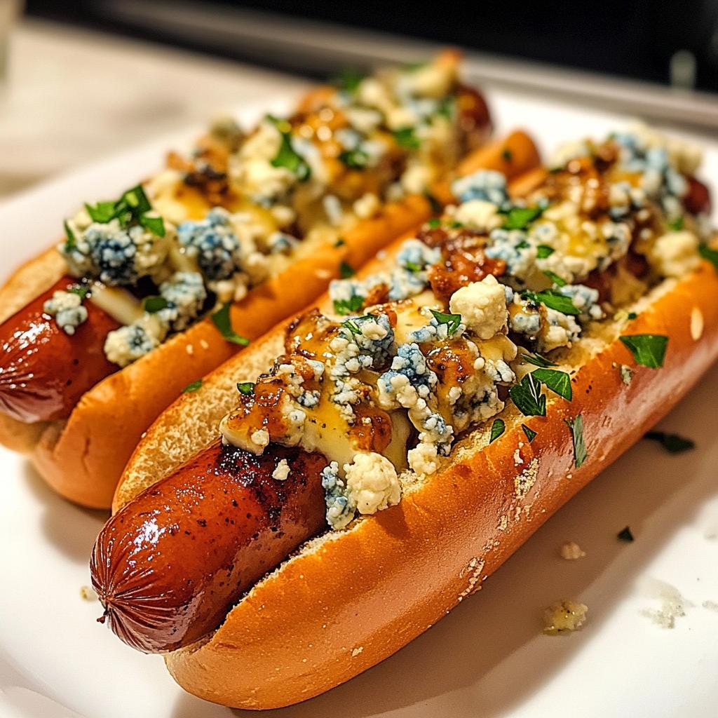 Baked Hot Dogs with Blue Cheese