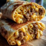 Beef Burger Wrap with Macaroni and Cheese