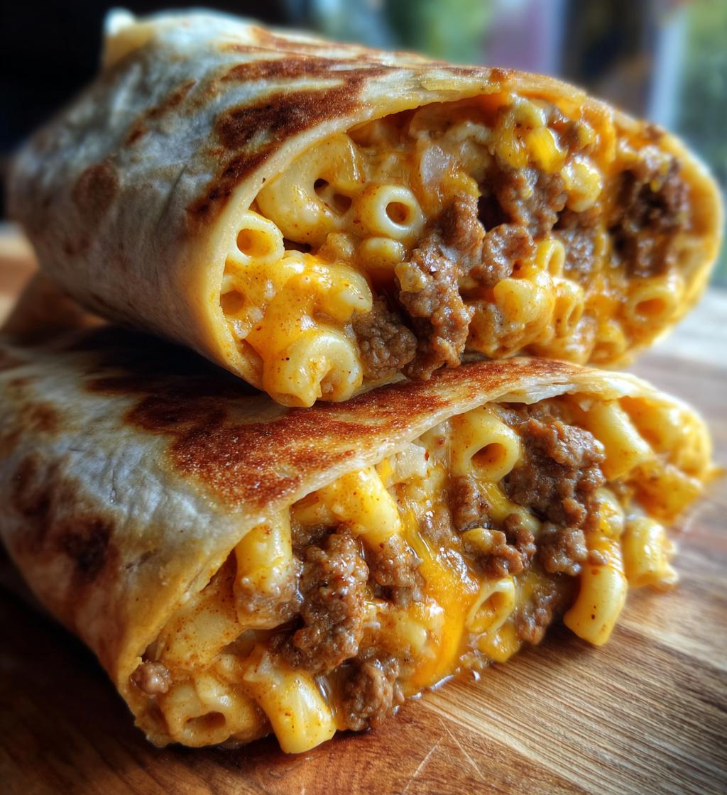Beef Burger Wrap with Macaroni and Cheese