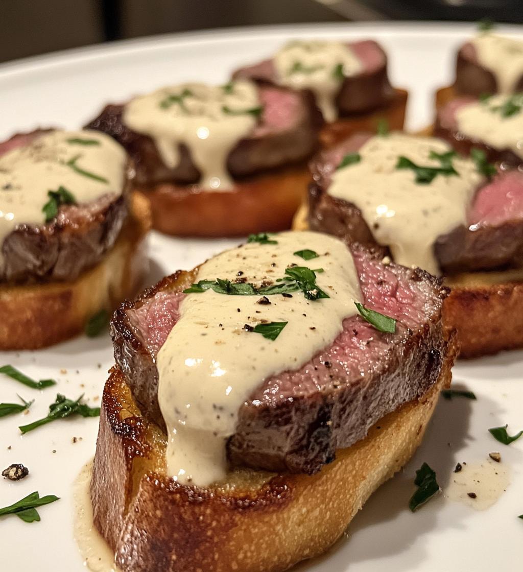 Beef Tenderloin Crostini with Parmesan Cream Sauce - detail 1