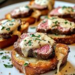 Beef Tenderloin Crostini with Parmesan Cream Sauce