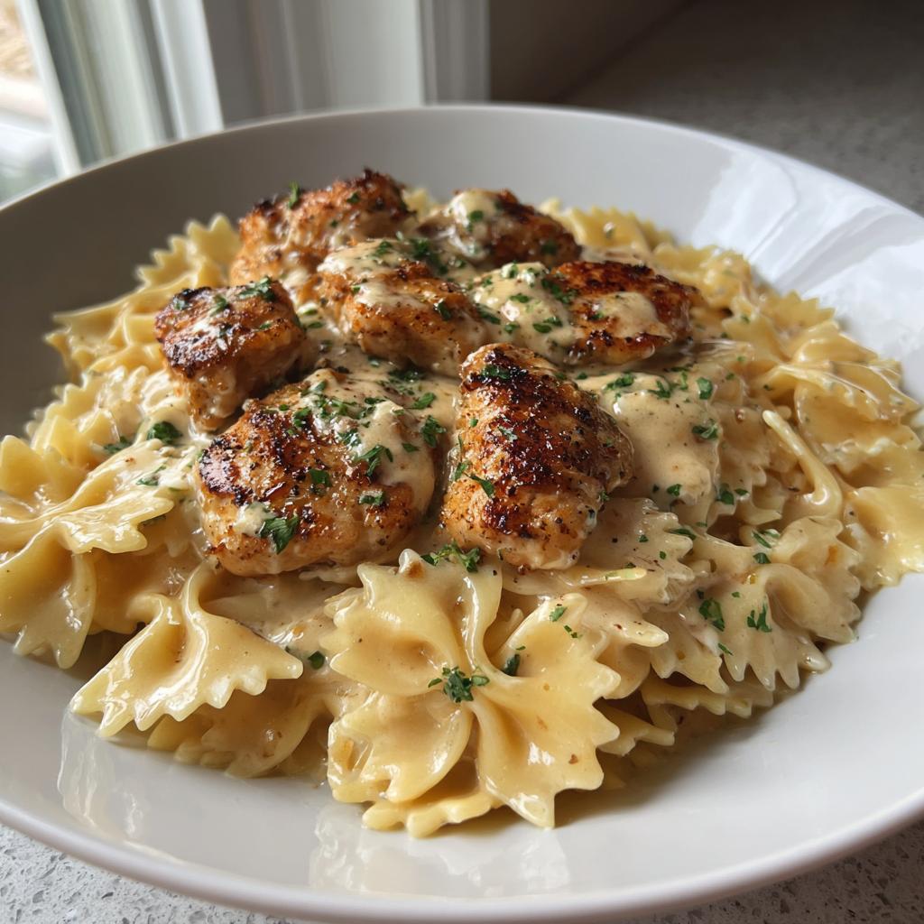 Bowtie Pasta with Creamy Cajun Chicken and Mozzarella Cheese Sauce - detail 1