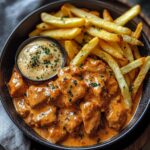 Butter Chicken with Garlic Sauce and Crispy Fries