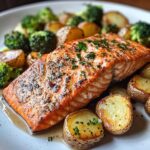 Buttery Salmon with Crispy Potatoes and Broccoli