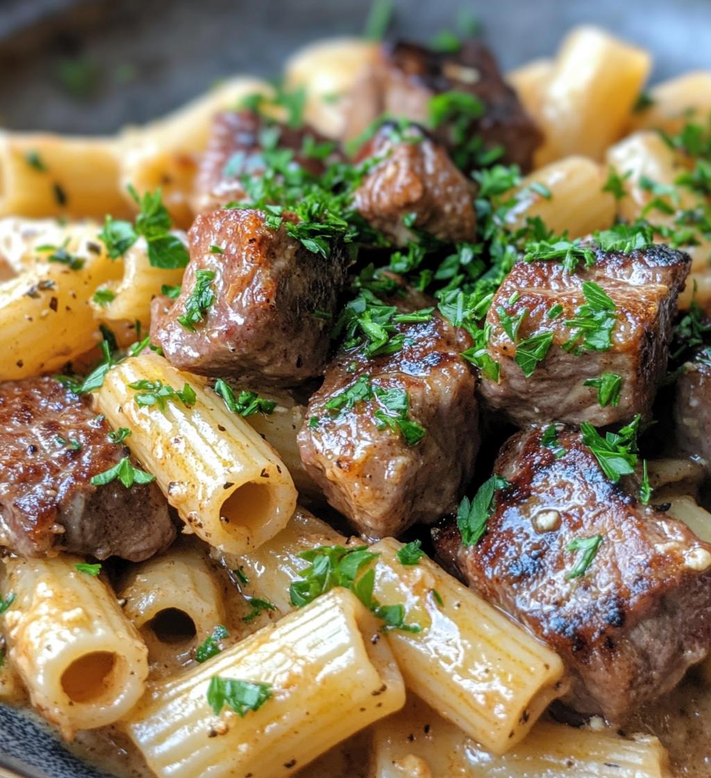Cajun Steak Tips in Cheesy Rigatoni Parmesan Sauce - detail 1