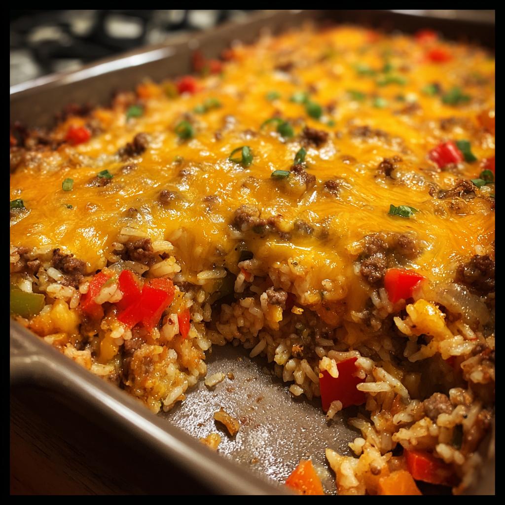 Cheesy Beef Fajita Dirty Rice Casserole