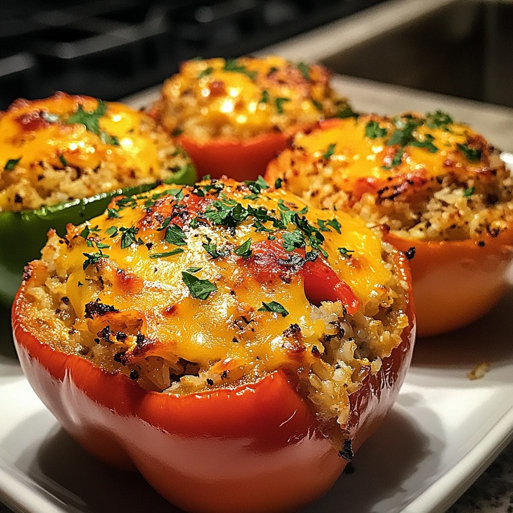 Cheesy Chicken Stuffed Peppers with Rice