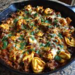 Cheesy Enchilada Beef Tortellini Skillet