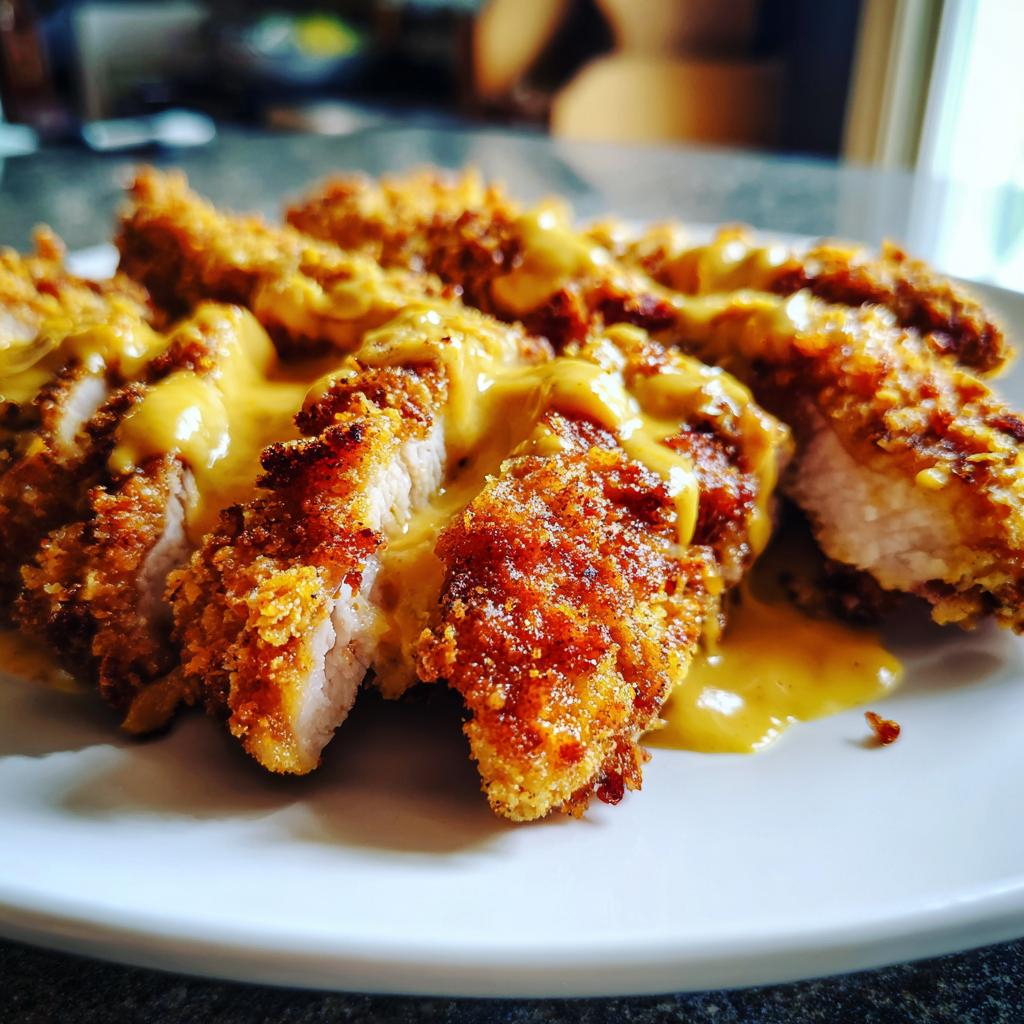 Chicken Strips with Mustard Sauce and Turkey Slices