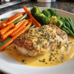 Chicken in a creamy mustard sauce with steamed vegetables