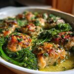 Chicken pan with garlic, fresh broccoli and spinach
