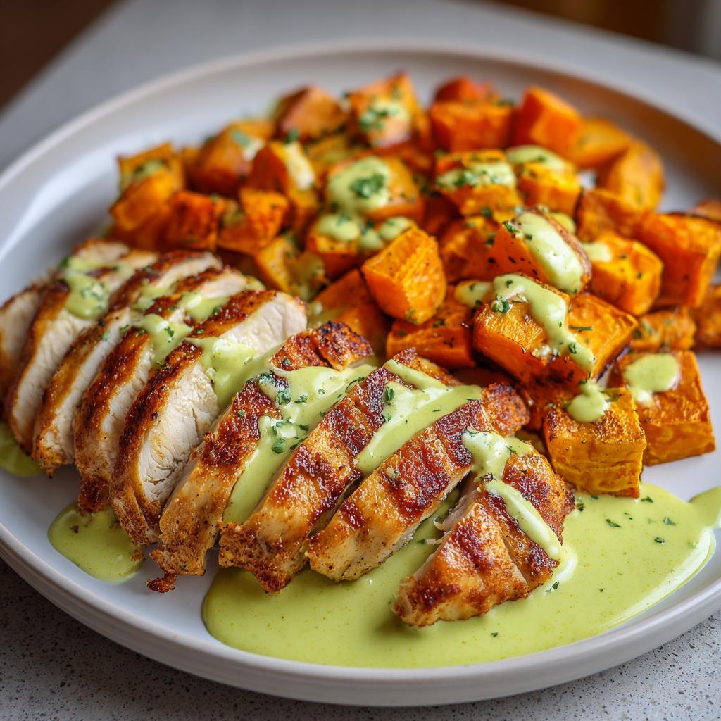 Chicken with Sweet Potatoes and Avocado Sauce - detail 1