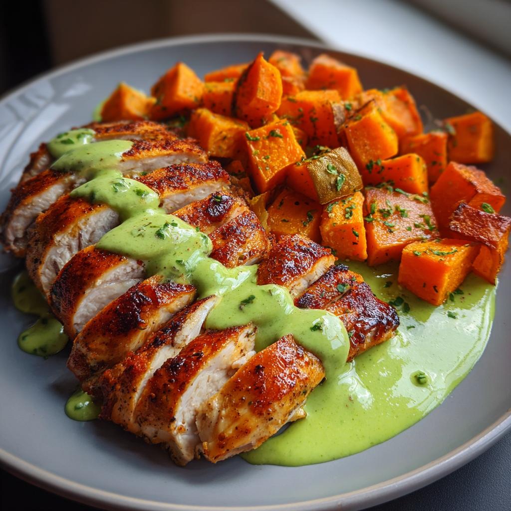 Chicken with Sweet Potatoes and Avocado Sauce