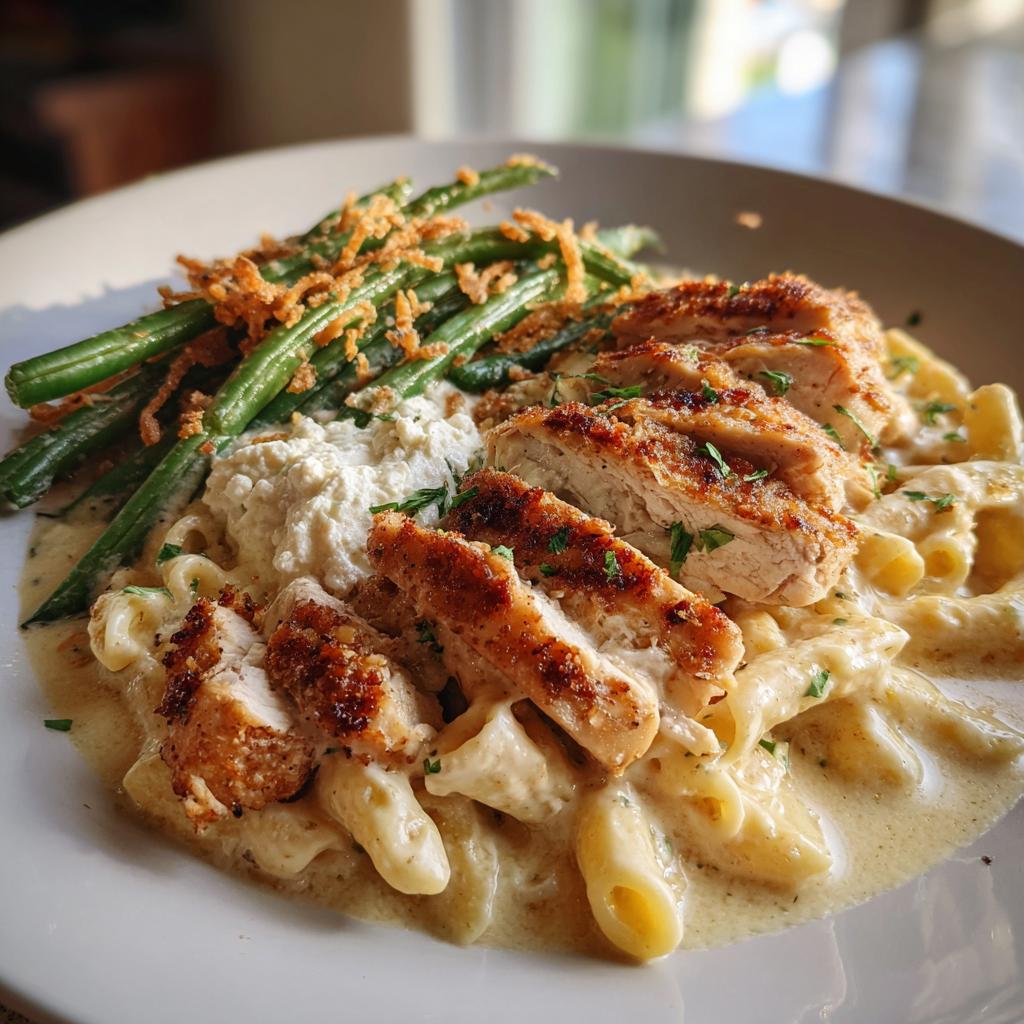Coconut-Lemon Chicken Alfredo with Chili Feta Cream & Crispy Parmesan Green Beans - detail 1