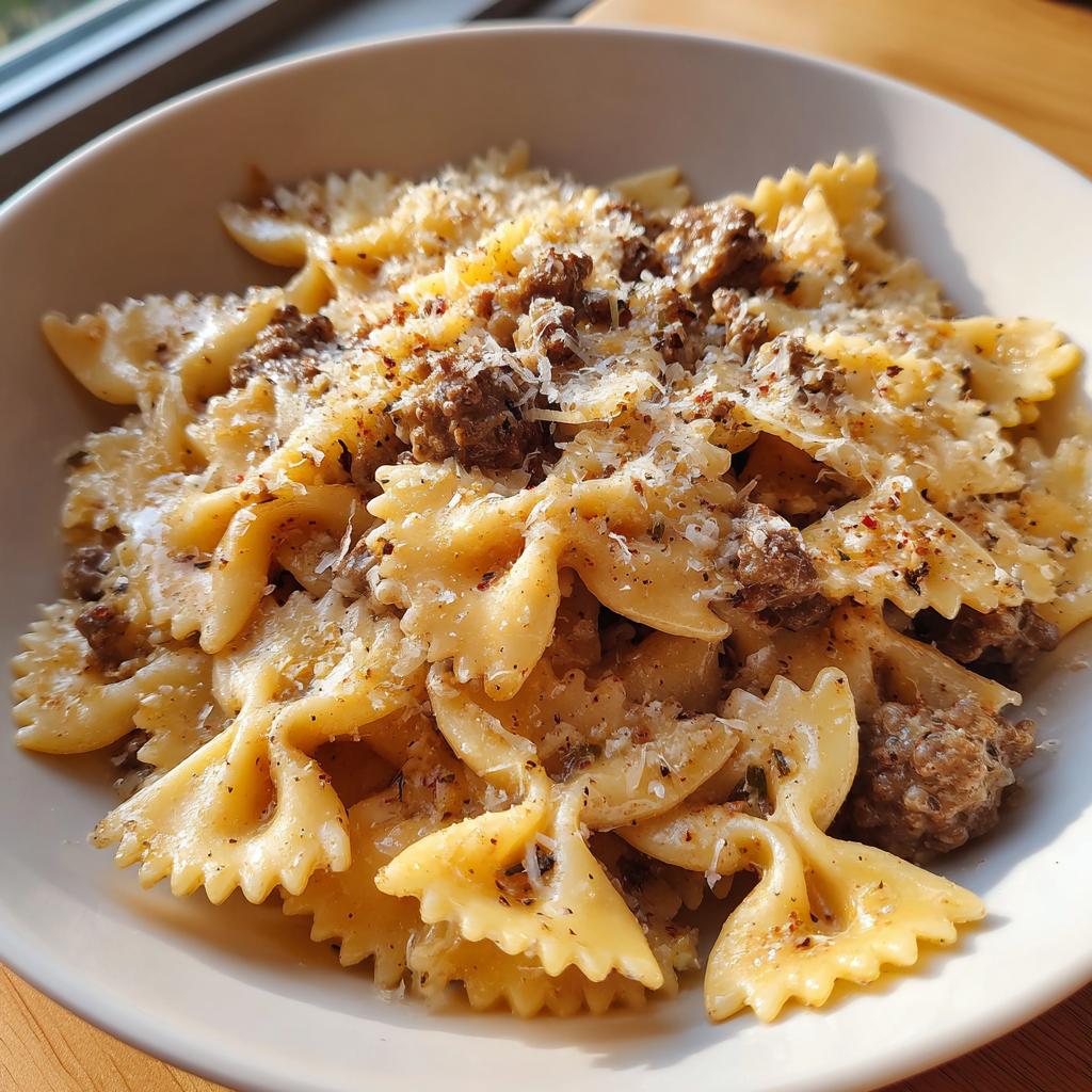 Creamy Beef and Bowtie Pasta