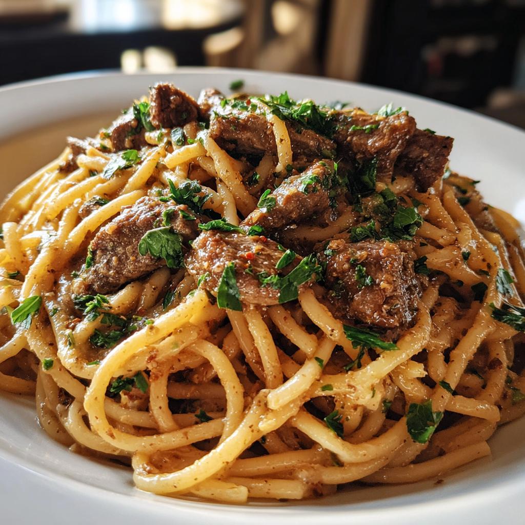 Creamy Cajun Garlic Butter Spaghetti with Beef Strips - detail 1