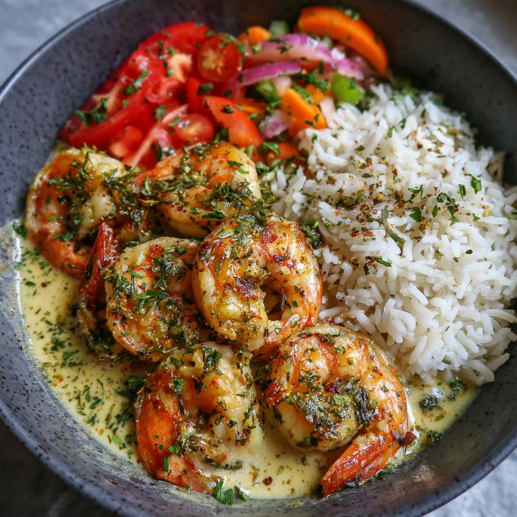 Creamy Garlic Butter Shrimp Bowl with Herb Rice