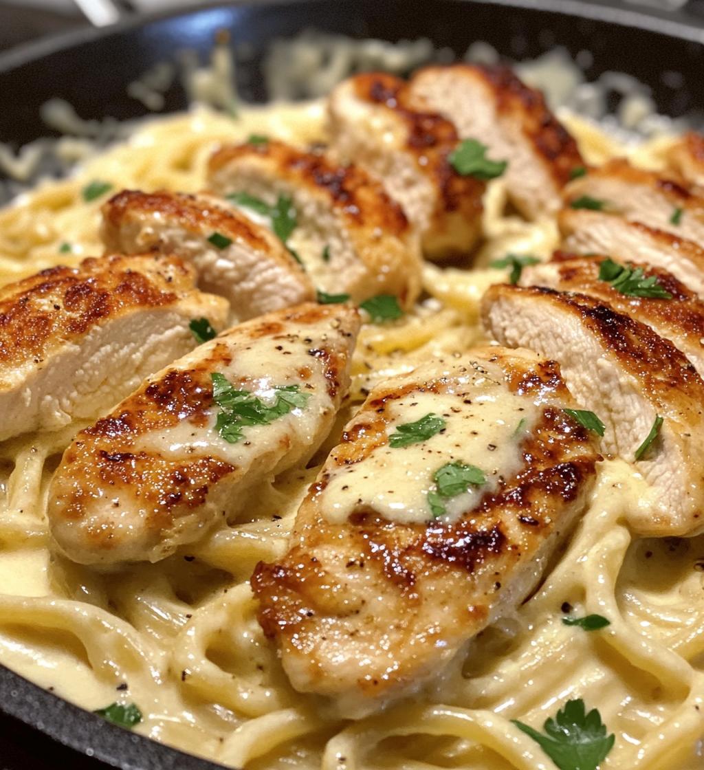 Creamy Garlic Parmesan Chicken with Cheesy Twisted Pasta