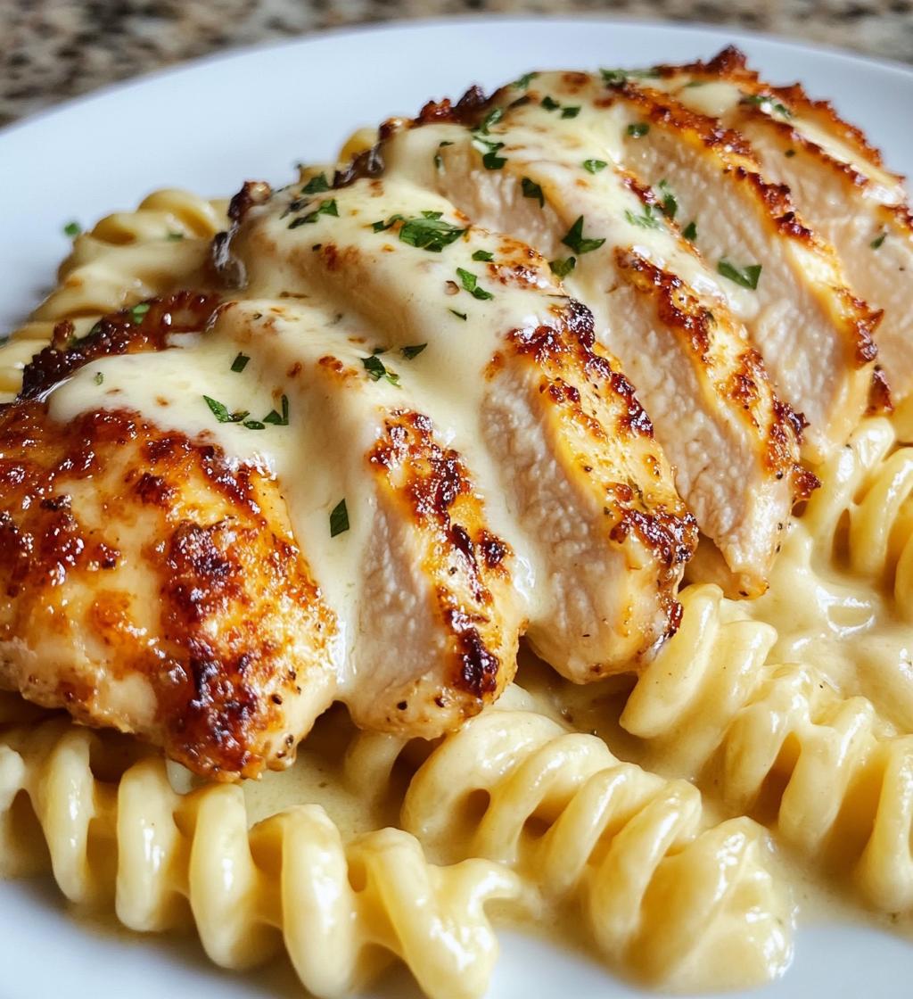 Creamy Garlic Parmesan Chicken with Cheesy Twisted Pasta