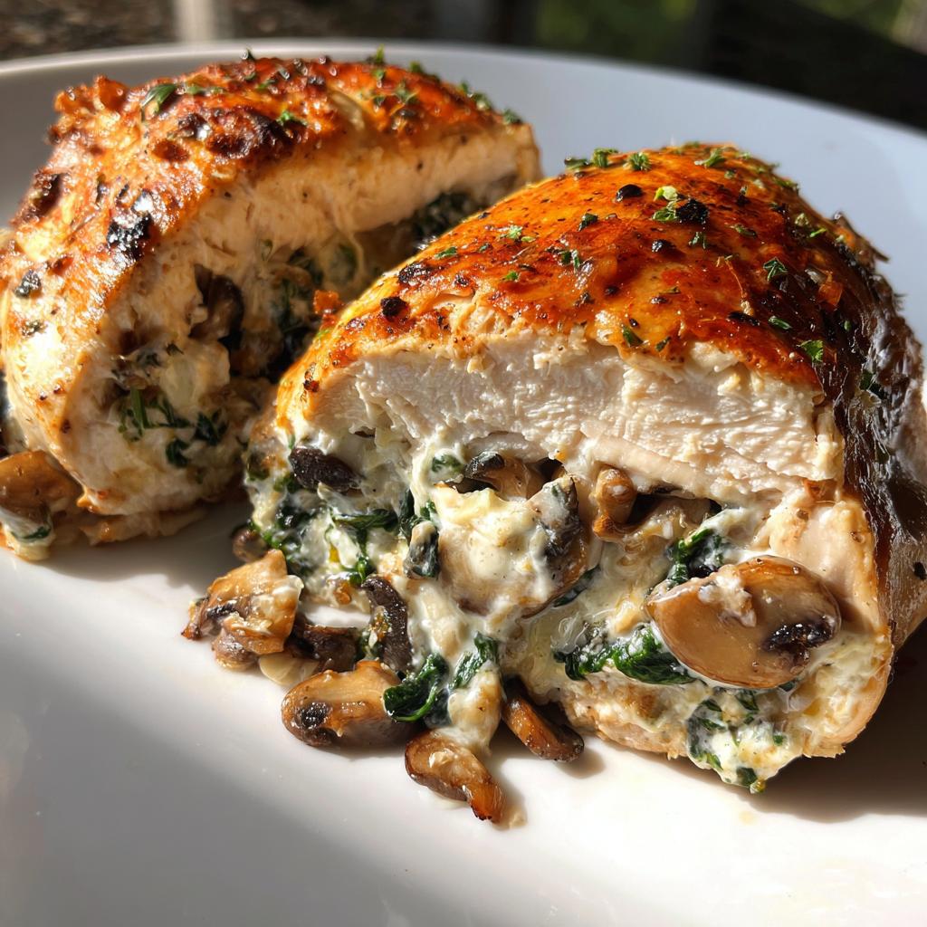 Creamy Mushroom & Spinach Stuffed Chicken Breasts