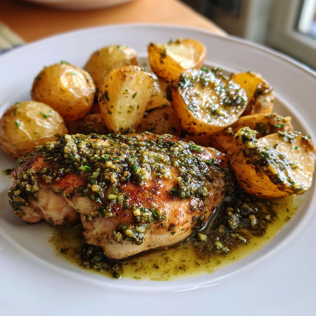 Creamy Pesto Chicken with Roasted Potatoes