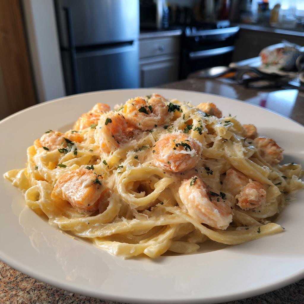 Creamy Salmon and Shrimp Alfredo