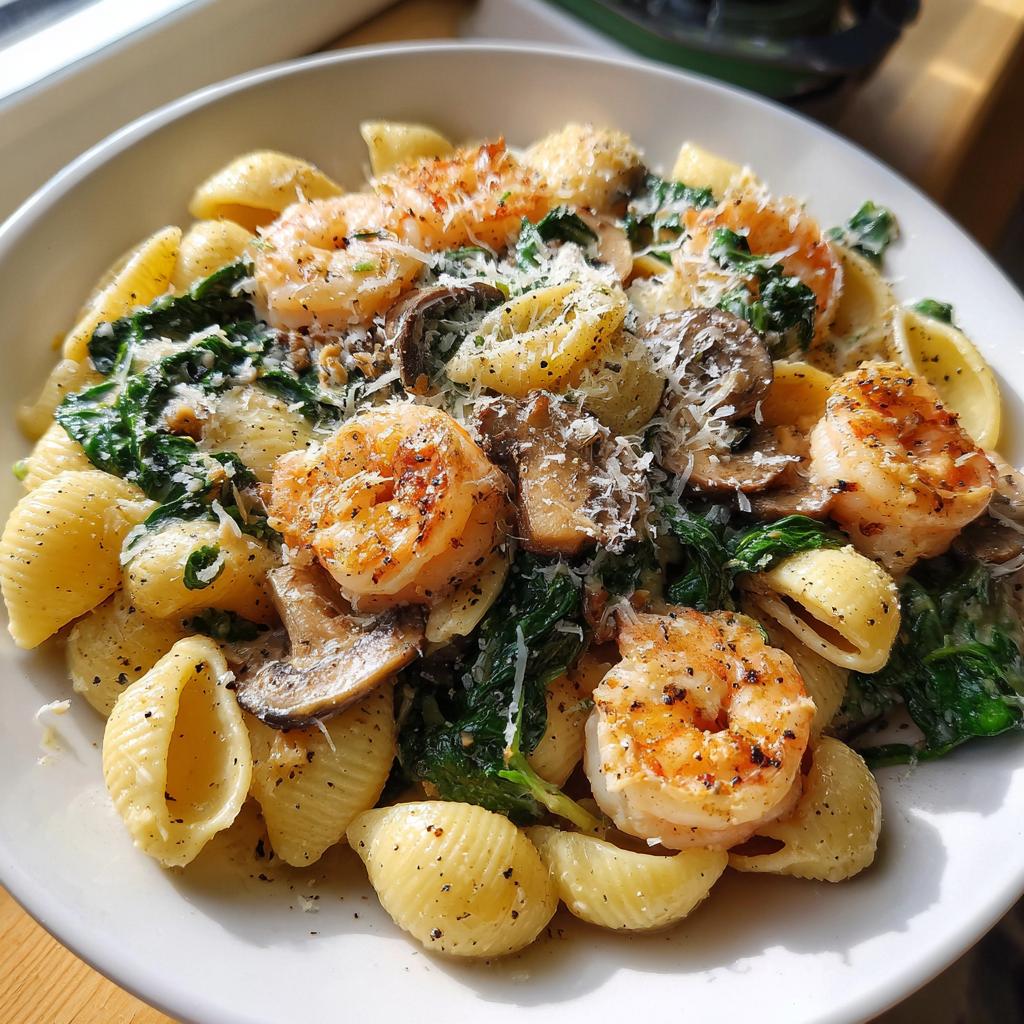 Creamy Spinach Mushroom Shrimp Shells