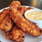 Crispy Fried Chicken Strips with Cheesy Dip